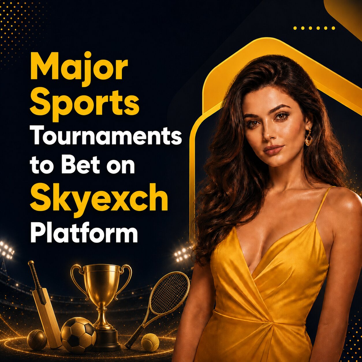 Golden championship trophies under spotlights — major tournaments on Skyexch